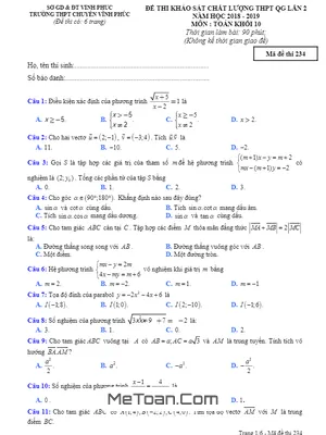Đề thi KSCL Toán 10 THPT QG lần 2 năm 2018 - 2019 trường THPT chuyên Vĩnh Phúc