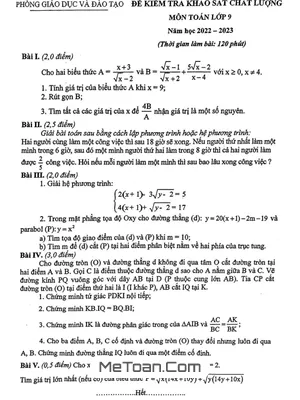 Đề khảo sát chất lượng Toán 9 năm 2022 – 2023 phòng GD&ĐT Đông Anh – Hà Nội
