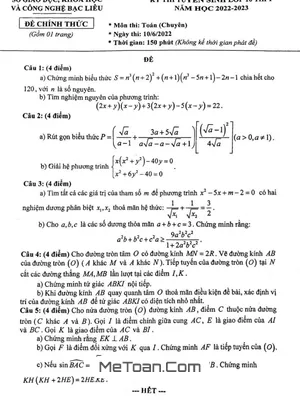 Đề Thi Vào Lớp 10 Chuyên Toán Sở GD&ĐT Bạc Liêu Năm 2022 - 2023