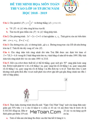 Đề minh họa kỳ thi tuyển sinh lớp 10 THPT năm học 2018 - 2019 môn Toán sở GD và ĐT TP. HCM