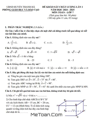 Đề khảo sát lần 1 Toán 7 năm 2024 - 2025 phòng GD&ĐT Thanh Hà - Hải Dương
