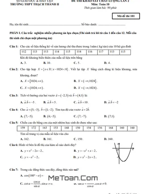 Đề khảo sát lần 2 Toán 10 năm 2024 - 2025 trường THPT Thạch Thành 2 - Thanh Hóa