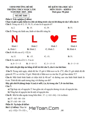 Đề thi học kì 1 Toán 6 năm 2025 – 2026 trường THCS Ngọc Lâm – Hà Nội
