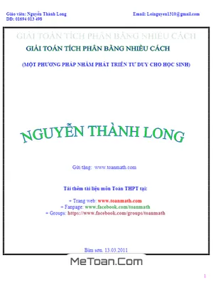 Giải Toán Tích Phân Theo Nhiều Cách – Tác Giả Nguyễn Thành Long