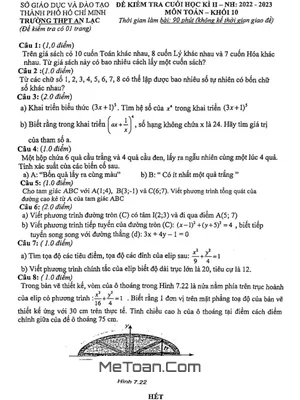 Đề thi học kì 2 Toán 10 năm 2022 – 2023 trường THPT An Lạc – TP HCM