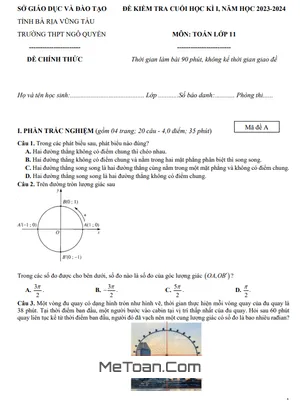 Đề thi học kì 1 Toán 11 năm 2023 - 2024 trường THPT Ngô Quyền – BR VT (có đáp án)