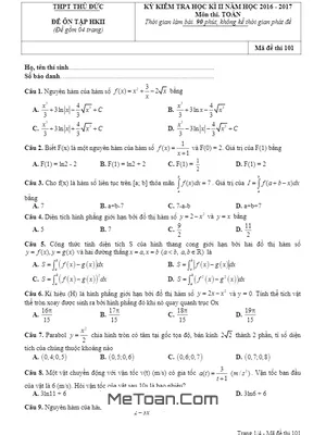 Bộ Đề Ôn Thi Học Kỳ 2 Môn Toán Lớp 12 Năm 2016-2017 Trường THPT Thủ Đức - TP.HCM
