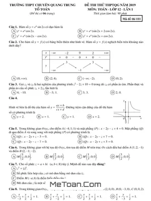 Đề thi thử Toán THPTQG lần 1 năm 2019 - 2020 trường chuyên Quang Trung - Bình Phước