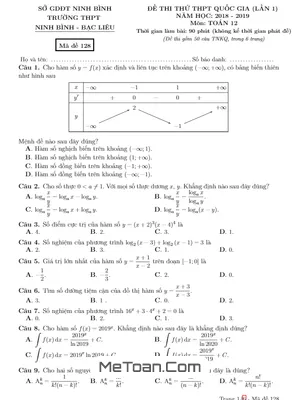 Đề thi thử Toán THPTQG 2019 lần 1 trường THPT Ninh Bình – Bạc Liêu – Ninh Bình