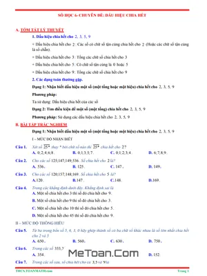 Dấu Hiệu Chia Hết Lớp 6: Lý Thuyết & Trắc Nghiệm Có Đáp Án