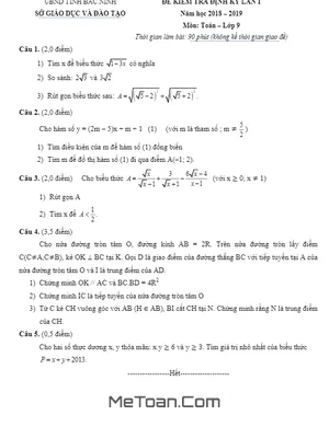 Trọn Bộ Đề Ôn Tập Thi Học Kỳ 1 Toán 9 Năm 2018 - 2019 Sở GD&ĐT Bắc Ninh