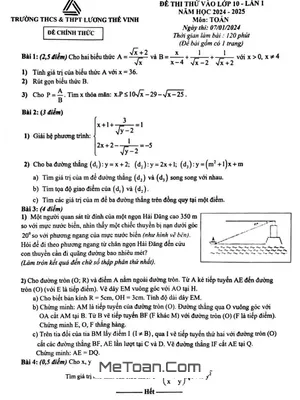 Đề thi thử Toán vào 10 lần 1 năm 2024 - 2025 trường Lương Thế Vinh - Hà Nội
