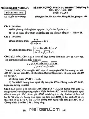 Đề thi HSG Toán 9 vòng 3 năm 2022 - 2023 phòng GD&ĐT Nghi Lộc - Nghệ An