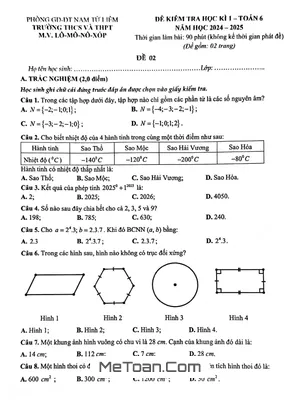 Đề thi học kì 1 Toán lớp 6 năm 2024 - 2025 trường M.V. Lômônôxốp - Hà Nội