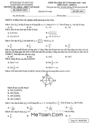 Đề thi học kỳ 1 Toán 11 năm học 2025 - 2026 trường TH-THCS-THPT Vạn Hạnh