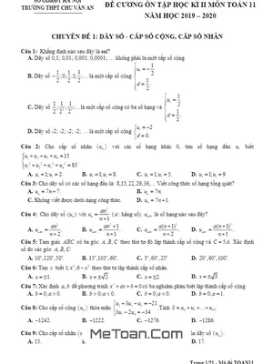 Đề Cương Ôn Tập HK2 Toán 11 Năm 2019 - 2020 Trường Chu Văn An - Hà Nội