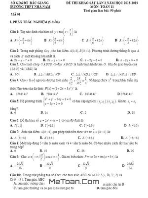 Đề thi khảo sát Toán 11 lần 2 năm 2018 – 2019 trường THPT Nhã Nam – Bắc Giang