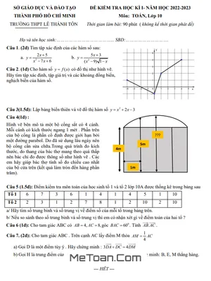 Đề thi học kì 1 Toán 10 năm 2022 - 2023 trường THPT Lê Thánh Tôn - TP HCM