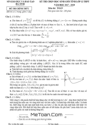 Đề thi chọn HSG tỉnh Toán 12 năm 2017 - 2018 sở GD&ĐT Hà Tĩnh (có lời giải)