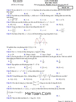 Đề thi thử tốt nghiệp THPT lần 2 năm 2024 môn Toán sở GD&ĐT Bắc Giang