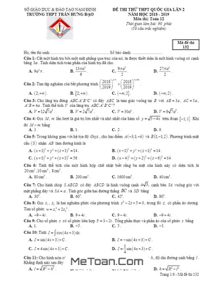 Đề thi thử Toán THPT QG 2019 lần 2 trường THPT Trần Hưng Đạo – Nam Định