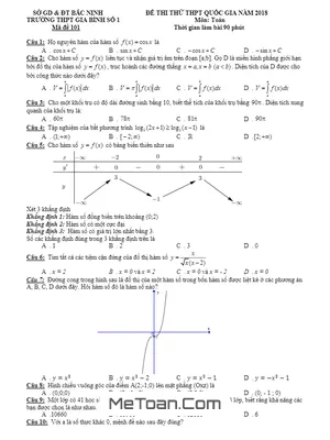Đề thi thử THPT Quốc gia 2018 môn Toán trường THPT Gia Bình số 1 – Bắc Ninh