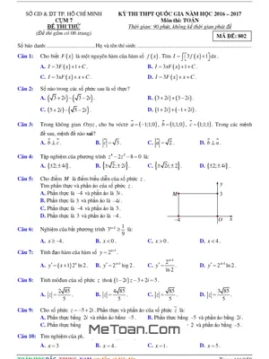 Đề Thi Thử THPT Quốc Gia 2017 Môn Toán Sở GD&ĐT TP.HCM (Cụm Chuyên Môn VII) Có Lời Giải