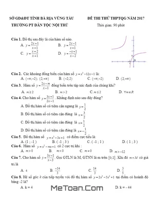 Đề thi thử THPT Quốc gia 2017 môn Toán trường PT Dân Tộc Nội Trú - Vũng Tàu