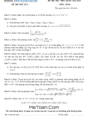 Đề thi thử THPT Quốc gia 2016 môn Toán - Toán Math biên soạn - Đề số 2