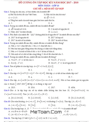 Đề Cương Ôn Tập Toán 10 HK1 Năm Học 2017 - 2018 Trường THPT Hai Bà Trưng - TT. Huế