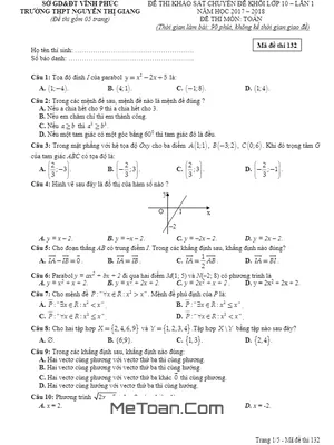 Đề thi khảo sát chuyên đề Toán 10 lần 1 năm học 2017 - 2018 trường THPT Nguyễn Thị Giang - Vĩnh Phúc