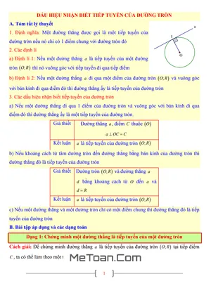 Tài Liệu Toán 9: Dấu Hiệu Nhận Biết Tiếp Tuyến Của Đường Tròn