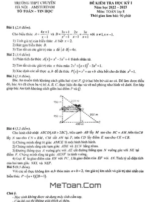 Đề thi học kỳ 1 Toán 8 năm 2022 – 2023 trường THPT chuyên Hà Nội – Amsterdam