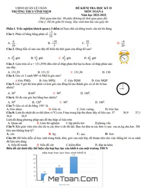 Đề thi học kỳ 2 Toán lớp 6 năm 2022 - 2023 trường THCS Vĩnh Niệm - Hải Phòng