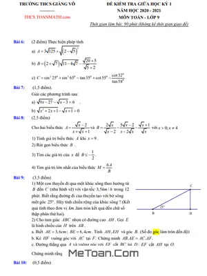 Đề thi giữa kì 1 Toán 9 năm 2020 - 2021 trường THCS Giảng Võ - Hà Nội