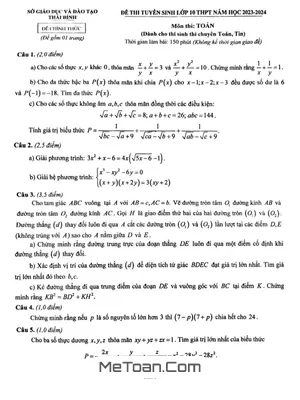 Đề thi Tuyển Sinh Lớp 10 Môn Toán (Chuyên) Năm 2023 - 2024 Sở GD&ĐT Thái Bình