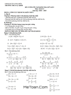 Đề Cương Ôn Tập Giữa Kì 1 Toán 9 Năm 2024 - 2025 Trường THCS Cự Khối - Hà Nội
