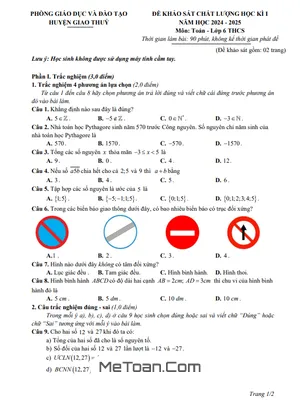 Đề thi học kì 1 Toán lớp 6 năm 2024 - 2025 phòng GD&ĐT Giao Thủy - Nam Định
