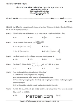 Đề Thi Giữa Kỳ 1 Toán 11 Năm Học 2025 - 2026 Trường THPT Tây Thạnh, TPHCM