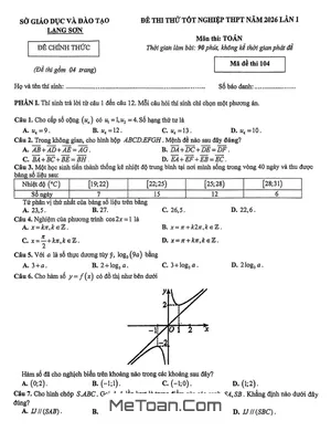 Đề thi thử tốt nghiệp THPT năm 2026 lần 1 môn Toán Sở GD&ĐT Lạng Sơn