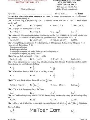 Đề Thi Giữa Học Kỳ 2 Toán Lớp 11 Năm Học 2025-2026 Trường THPT Hoa Lư A, Ninh Bình