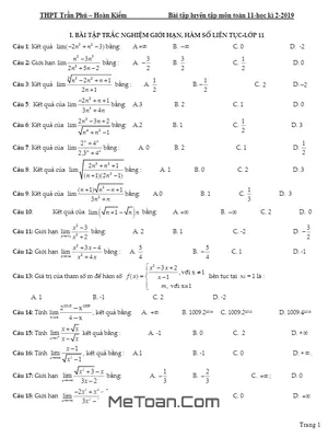 Đề Cương Ôn Tập Toán 11 HK2 Năm 2018 - 2019 Trường Trần Phú - Hà Nội