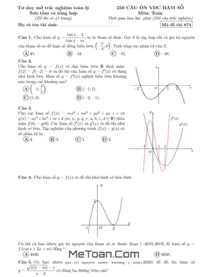 250 Câu Vận Dụng Cao Hàm Số Ôn Thi THPT Môn Toán