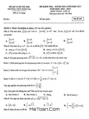 Đề thi học kì 1 Toán 10 năm 2022 – 2023 trường THPT Đống Đa – Hà Nội