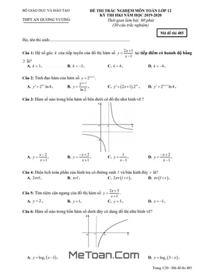 Đề thi HK1 Toán 12 năm 2019 - 2020 trường THPT An Dương Vương - TP HCM