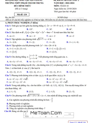 Đề Thi Giữa Kỳ 2 Môn Toán Lớp 10 Năm 2023 - 2024 Trường THPT Phạm Thành Trung - Tiền Giang