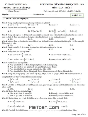 Đề Thi Giữa Kỳ 1 Toán 11 Năm 2022 - 2023 Trường THPT Nguyễn Dục - Quảng Nam