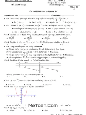 Đề thi giữa học kỳ 2 Toán 12 năm 2019 trường THPT C Nghĩa Hưng - Nam Định