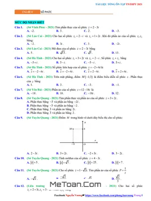 Ôn thi THPT Quốc gia 2021 môn Toán trọng tâm: Số phức