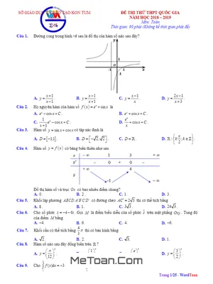 Đề thi thử THPT Quốc gia năm 2019 môn Toán sở GD&ĐT Kon Tum